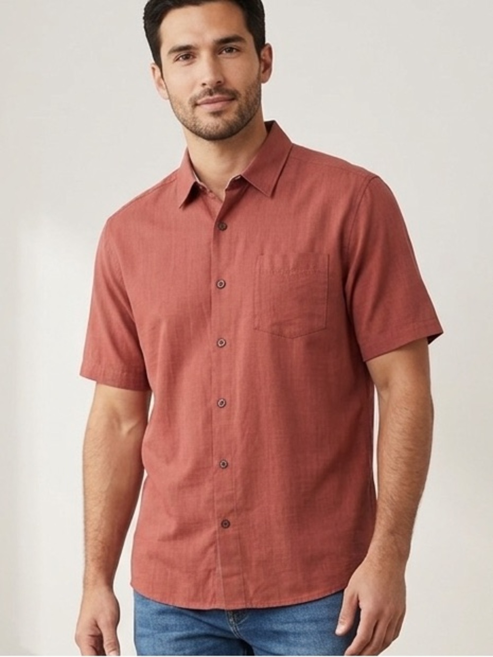 REI Men's Short-Sleeve Button-Down Shirt in Brick Red
